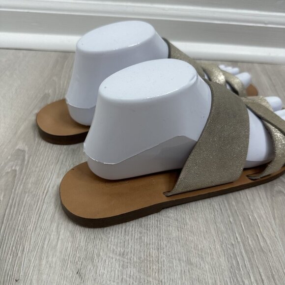 J Crew Sandals Womens Size 10 Gold Metallic Leather Slide Made in Italy - Picture 4 of 7